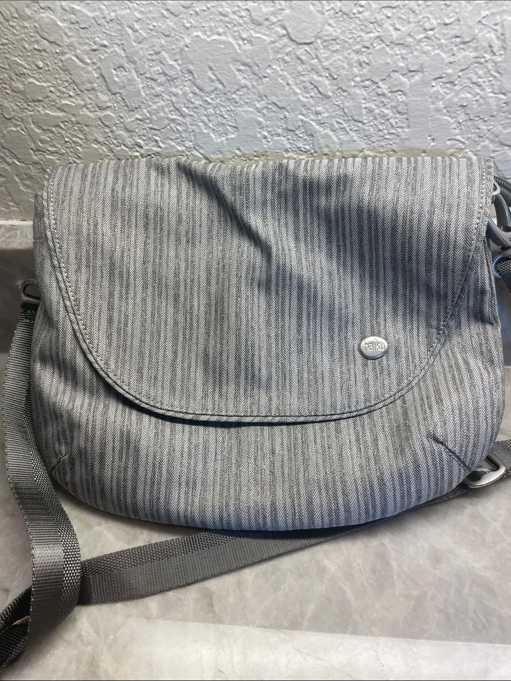 Haiku Grey Striped Crossbody Bag - Lightweight Everyday Shoulder Bag